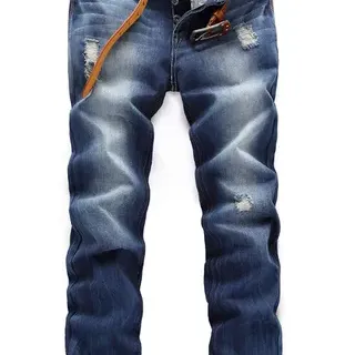Distressed Mid-Rise Slim-Straight Cuffed Jeans