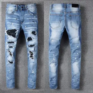Distressed Paint-Splattered Slim-Fit Ripped Jeans