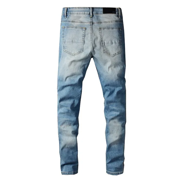 Distressed Slim-Fit Medium-Wash Blue Jeans 2