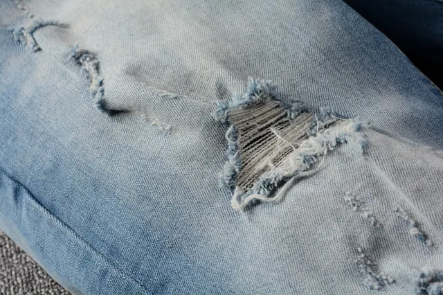 Distressed Slim-Fit Medium-Wash Blue Jeans 4