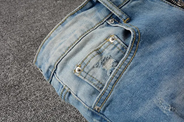 Distressed Slim-Fit Medium-Wash Blue Jeans 5