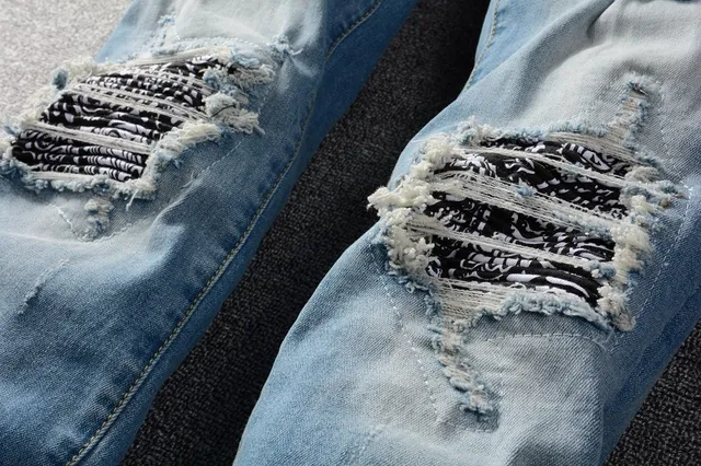 Distressed Slim-Fit Medium-Wash Blue Jeans 7