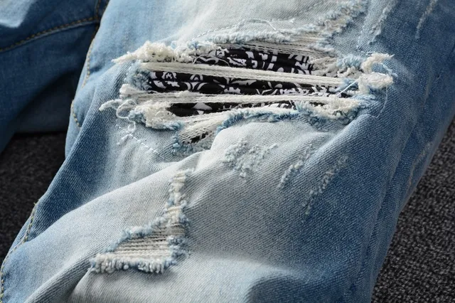 Distressed Slim-Fit Medium-Wash Blue Jeans 8