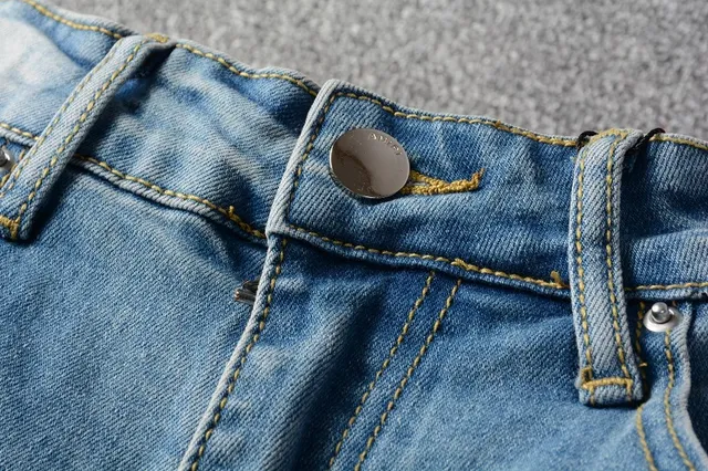 Distressed Slim-Fit Medium-Wash Blue Jeans 9