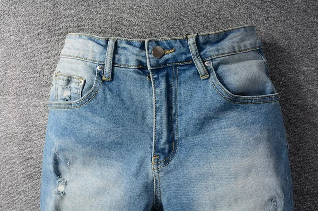 Distressed Slim-Fit Medium-Wash Blue Jeans 10
