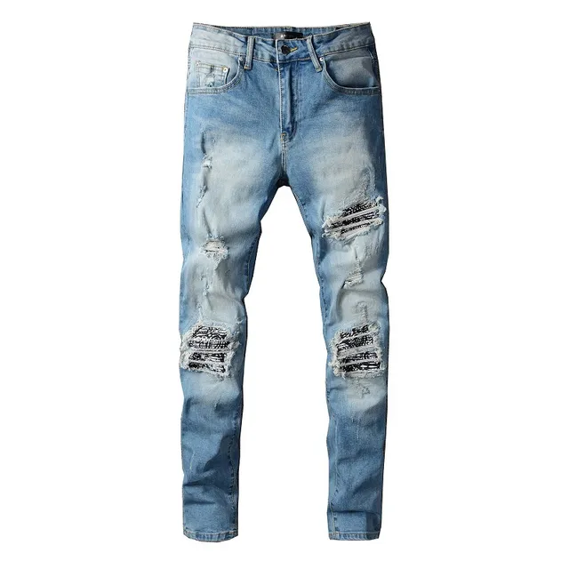 Distressed Slim-Fit Medium-Wash Blue Jeans 11