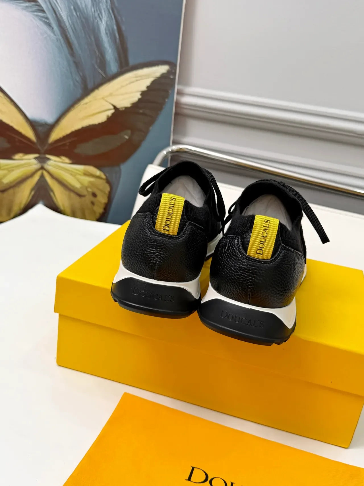 Doucal's Black Knit and Leather Lace-Up Lifestyle Sneakers 3