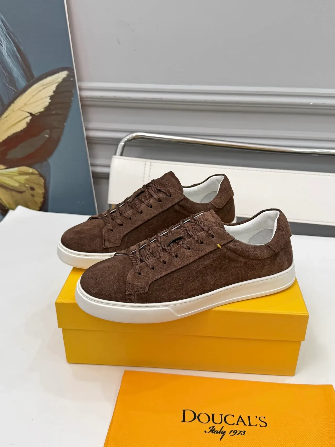 DOUCAL'S Brown Suede Low-Top Lifestyle Sneakers 4