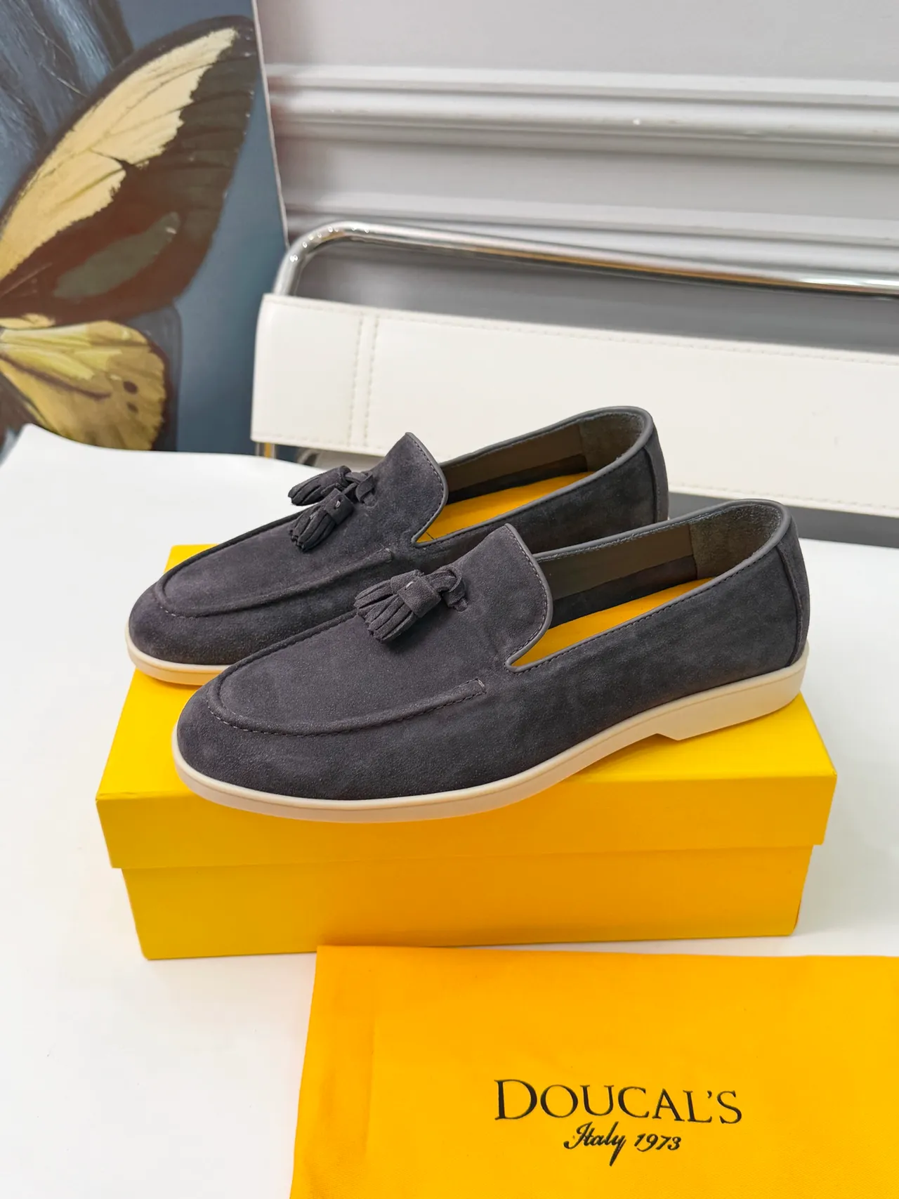 Doucal's Gray Beige Suede Upper Tassel Detail Loafer 4