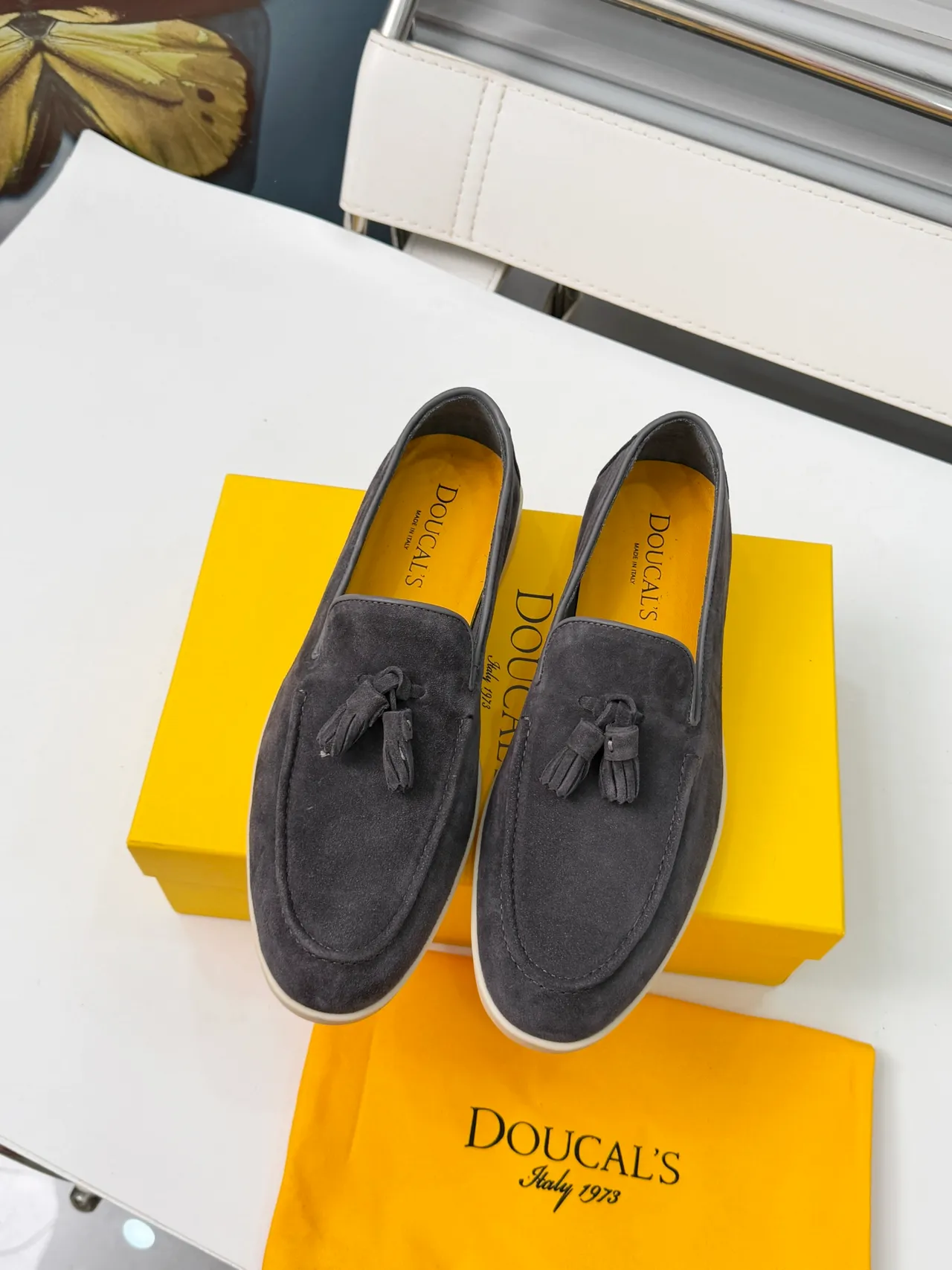 Doucal's Gray Beige Suede Upper Tassel Detail Loafer 5
