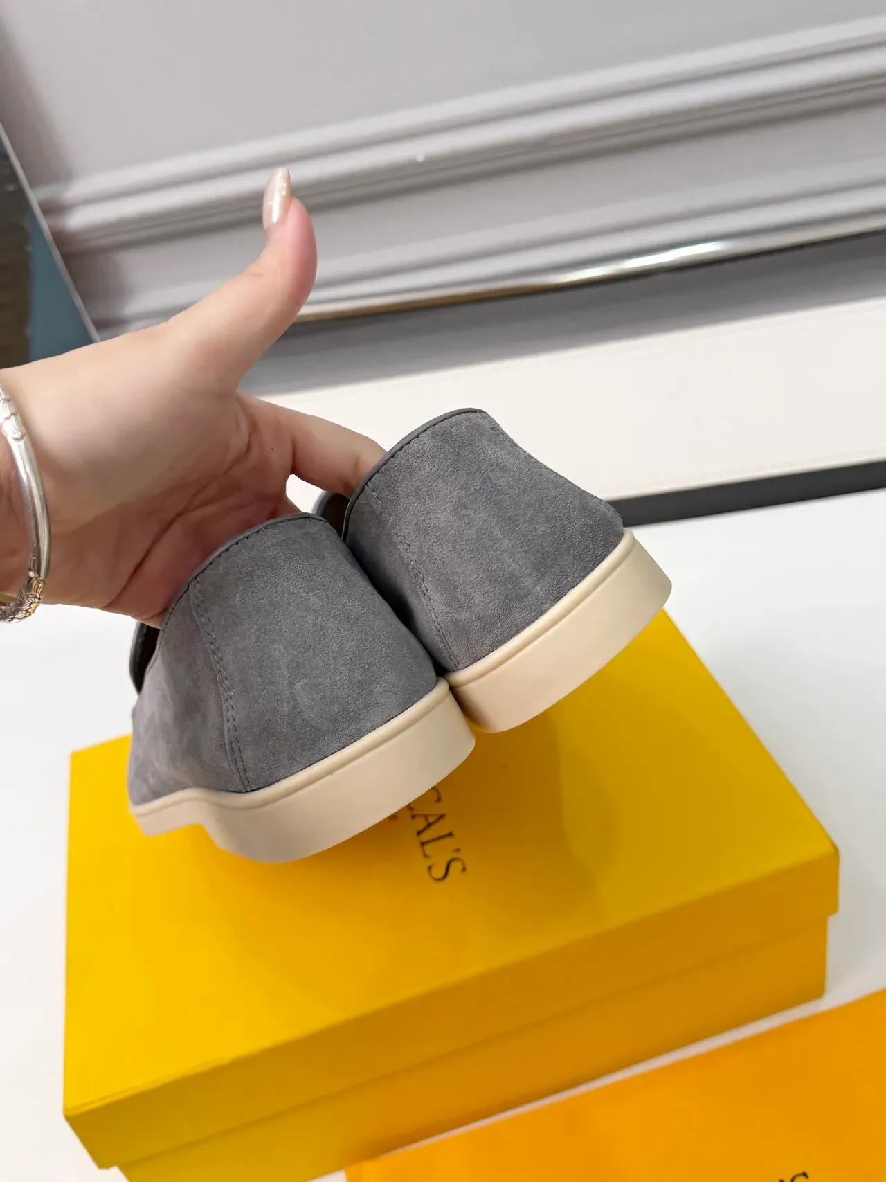DOUCAL'S Gray Yellow Suede Upper Moc-Toe Stitching Loafer 3