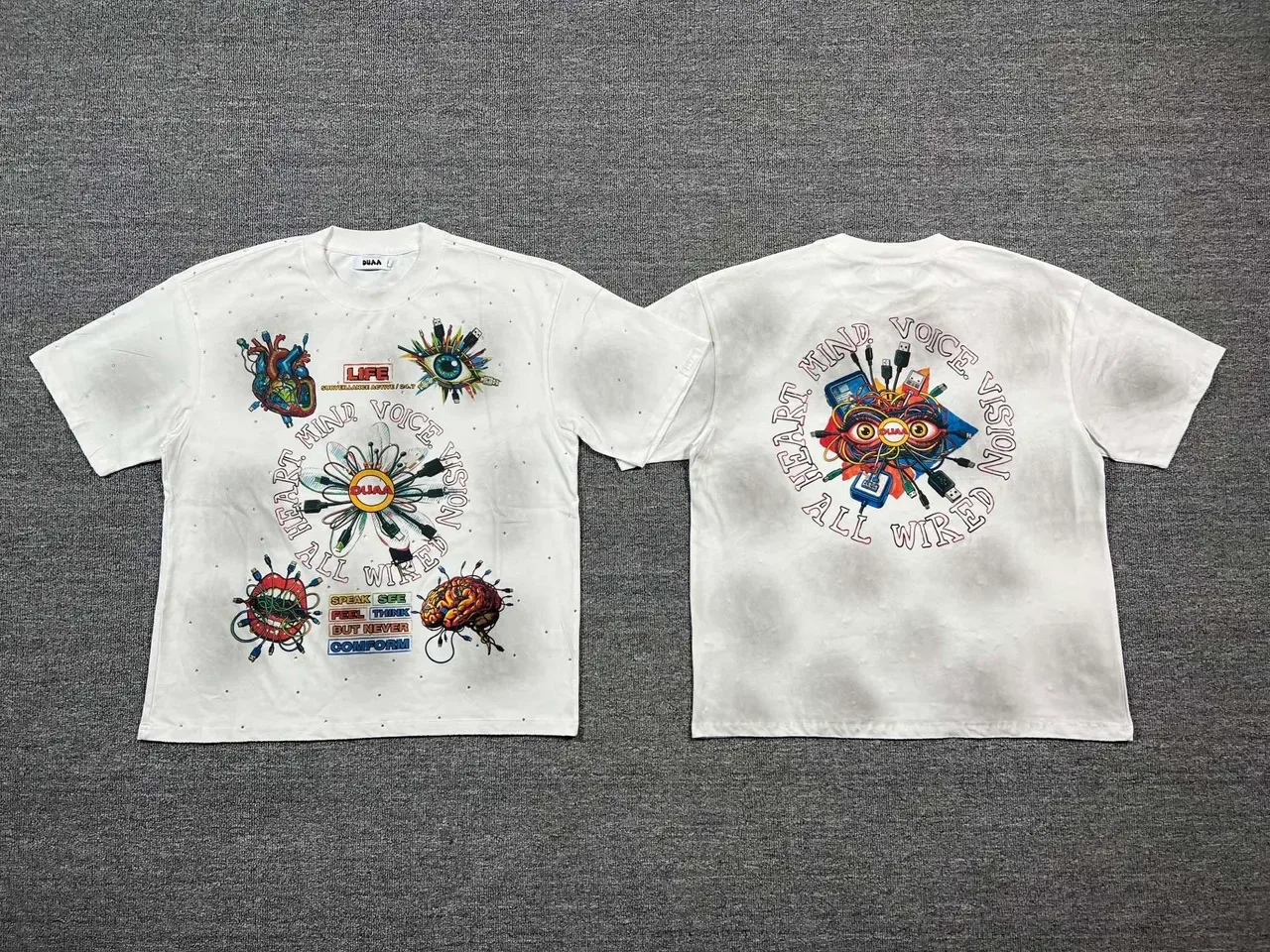 DUAA Graphic-Print Oversized Distressed White T-Shirt 7