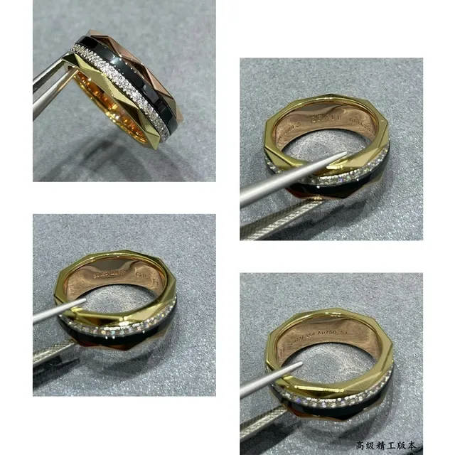Faceted Geometric Pavé Diamond and Black Inlay Gold-Tone Ring 2