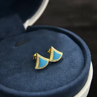 Fan-Shaped Enamel and Pavé Stud Earrings