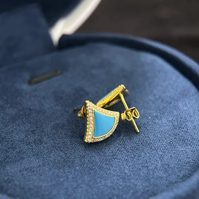 Fan-Shaped Enamel and Pavé Stud Earrings 3