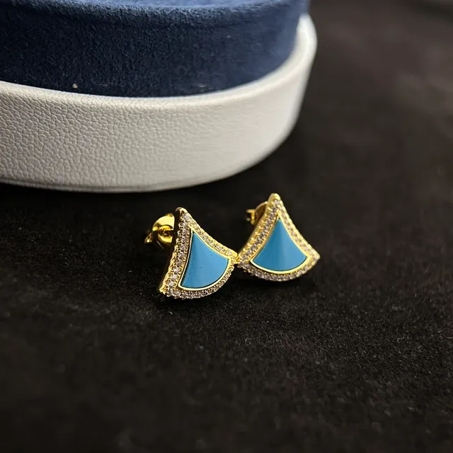 Fan-Shaped Enamel and Pavé Stud Earrings 4