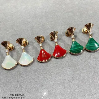 Fan-Shaped Inlaid Gold-Tone Drop Earrings