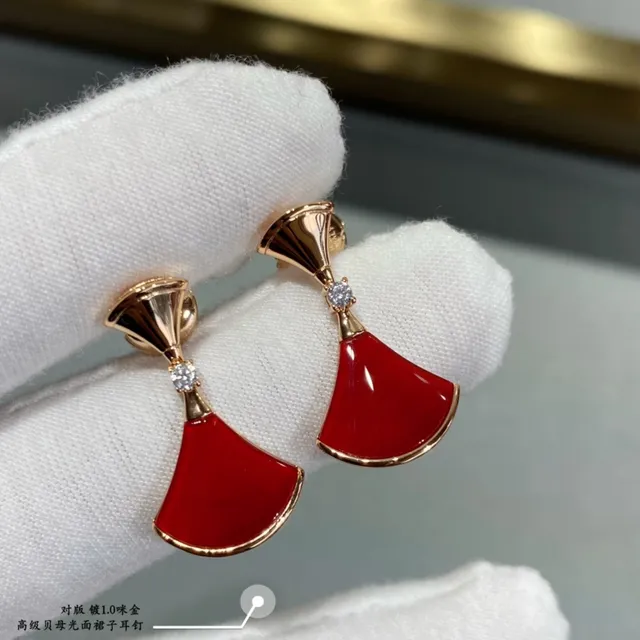 Fan-Shaped Inlaid Gold-Tone Drop Earrings 6