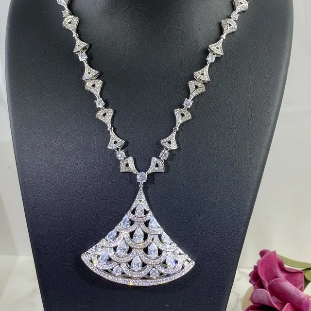 Fan-Shaped Pavé Crystal Pendant Necklace 2