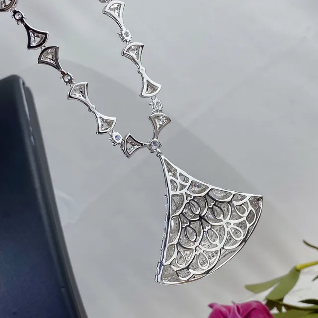 Fan-Shaped Pavé Crystal Pendant Necklace 4