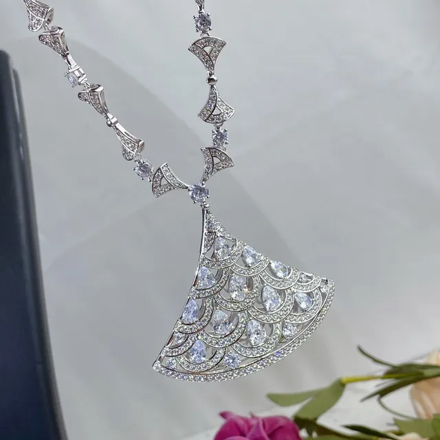 Fan-Shaped Pavé Crystal Pendant Necklace 5
