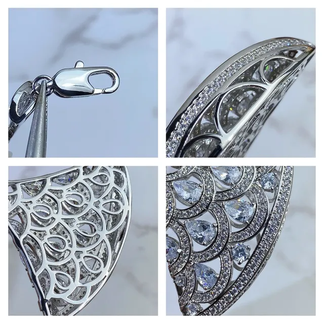Fan-Shaped Pavé Crystal Pendant Necklace 6