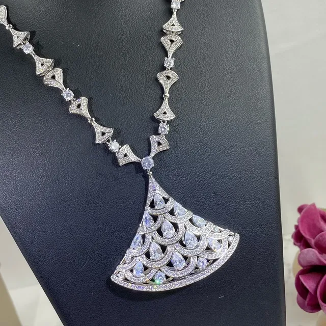 Fan-Shaped Pavé Crystal Pendant Necklace 7
