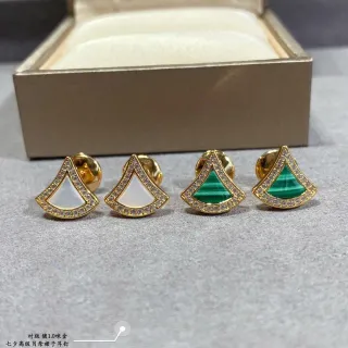 Fan-Shaped Pavé Gemstone Inlay Gold-Tone Stud Earrings