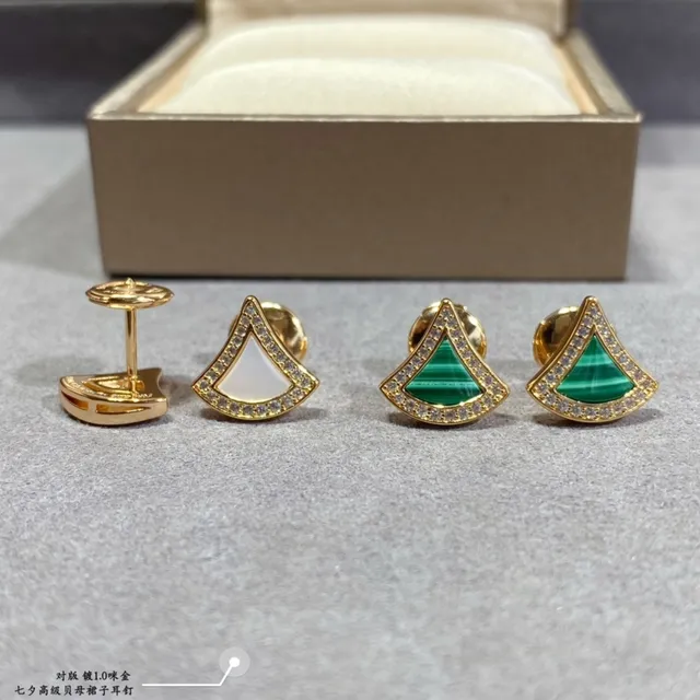 Fan-Shaped Pavé Gemstone Inlay Gold-Tone Stud Earrings 5