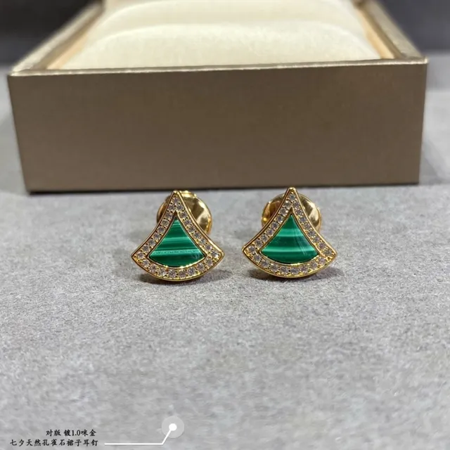Fan-Shaped Pavé Gemstone Inlay Gold-Tone Stud Earrings 7