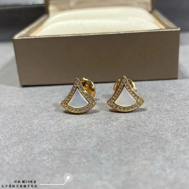 Fan-Shaped Pavé Gemstone Inlay Gold-Tone Stud Earrings 8