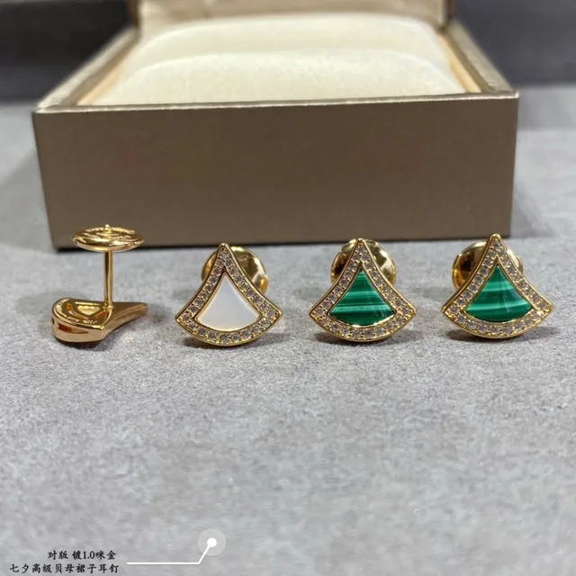 Fan-Shaped Pavé Gemstone Inlay Gold-Tone Stud Earrings 9