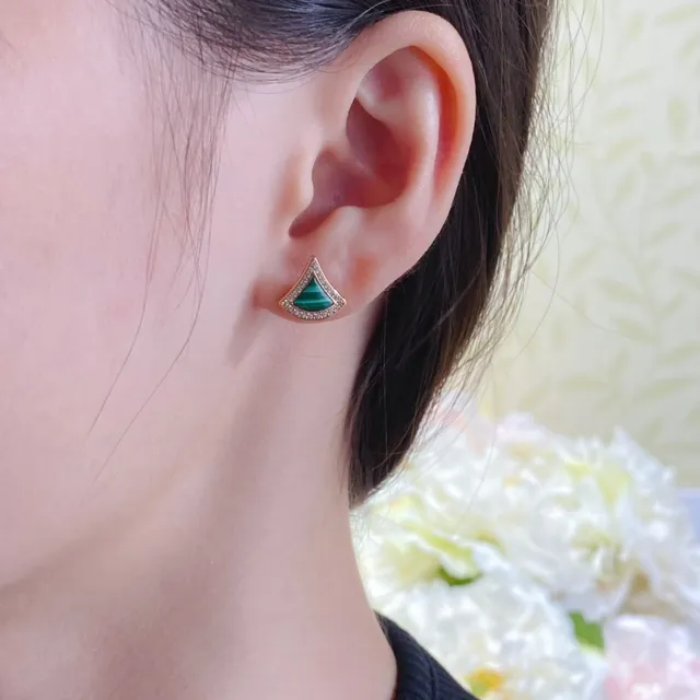 Fan-Shaped Pavé Gemstone Inlay Gold-Tone Stud Earrings 10
