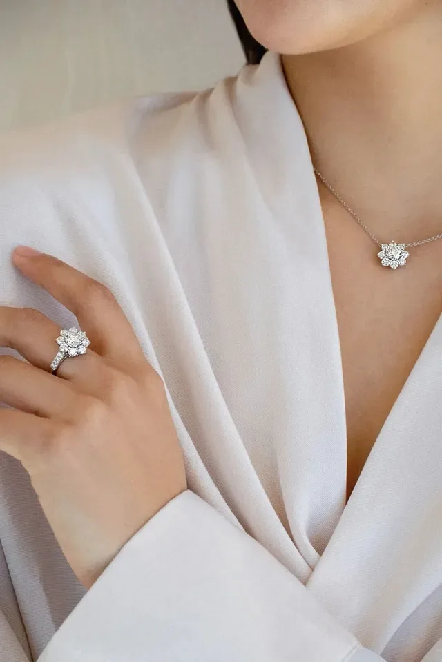Floral Cluster Multi-Stone Silver-Toned Ring 2