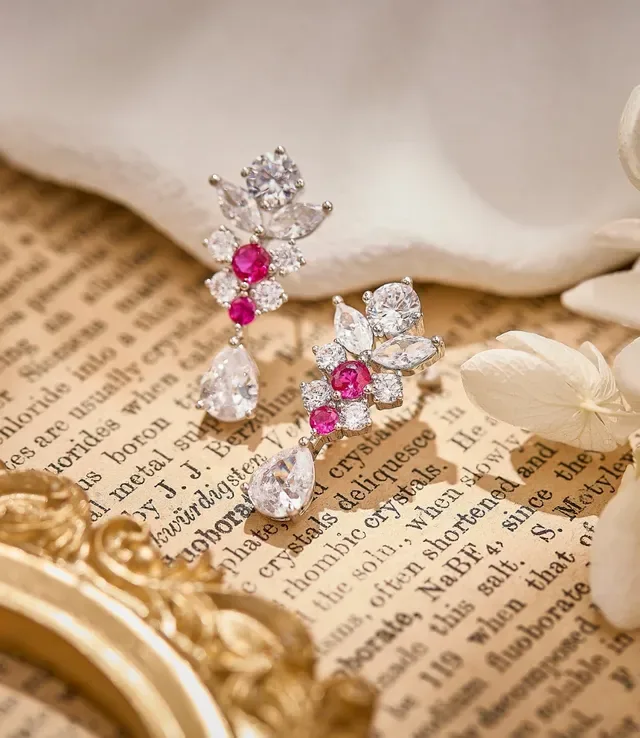 Floral Cluster Pear-Drop Multi-Stone Earrings 4