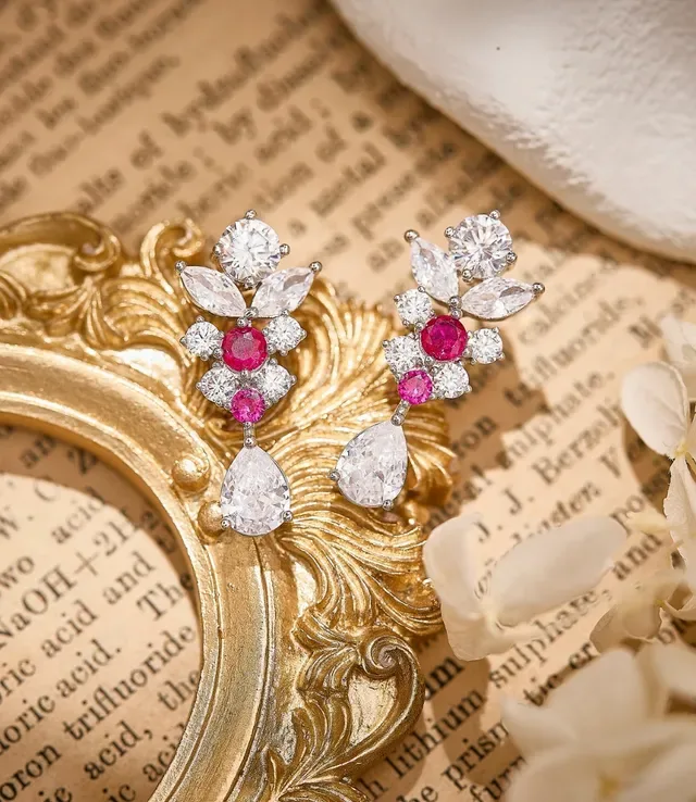 Floral Cluster Pear-Drop Multi-Stone Earrings 5