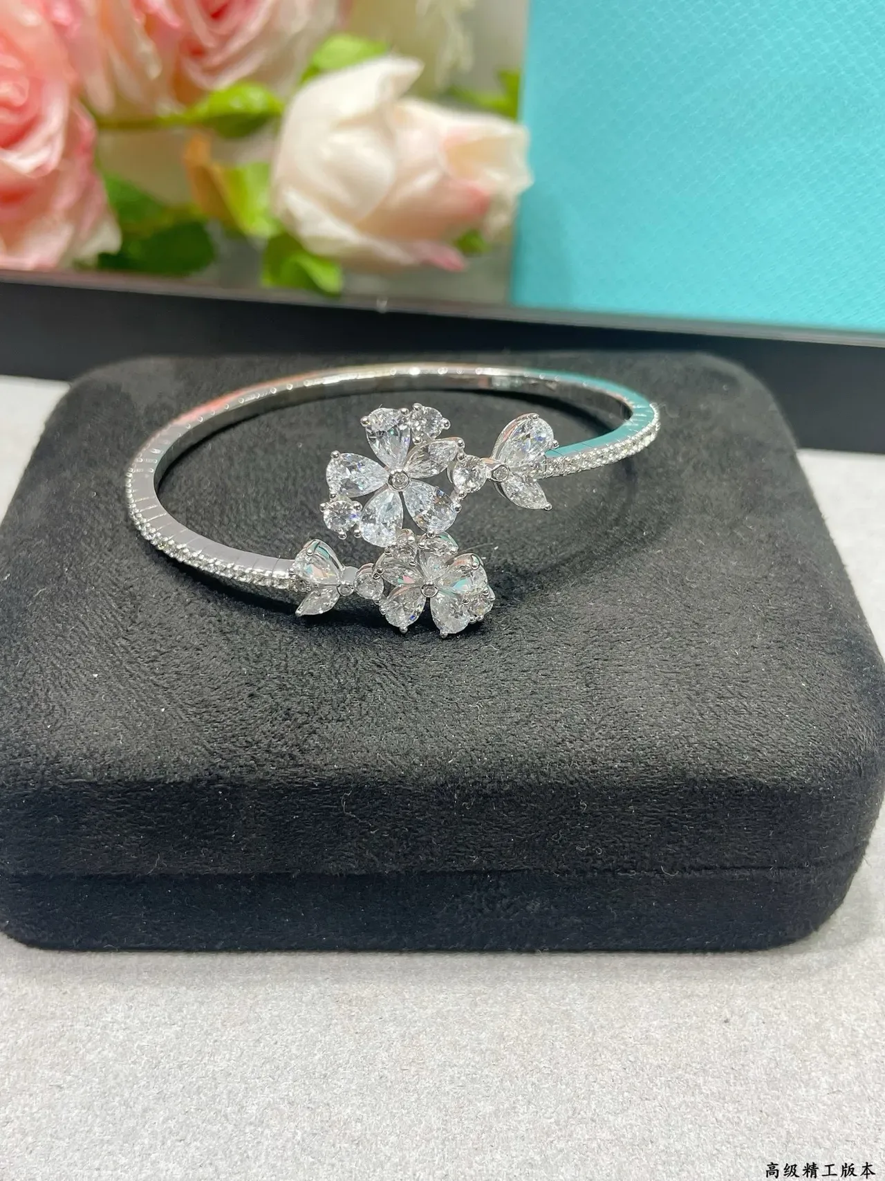 Floral Crystal-Encrusted Silver-Tone Hinged Bangle Bracelet 8
