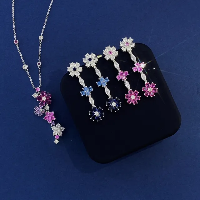 Floral Multi-Gemstone Cascade Pendant Necklace 2