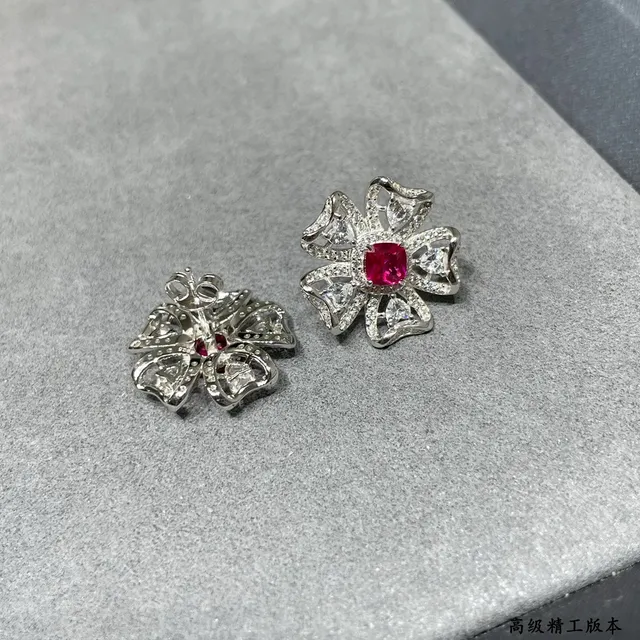 Floral Pavé Red Gem Earrings 4