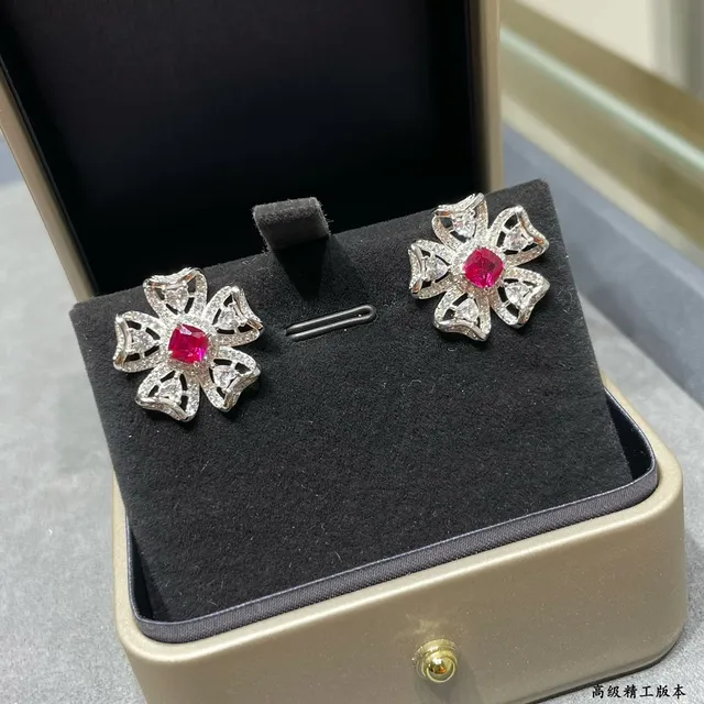 Floral Pavé Red Gem Earrings 6