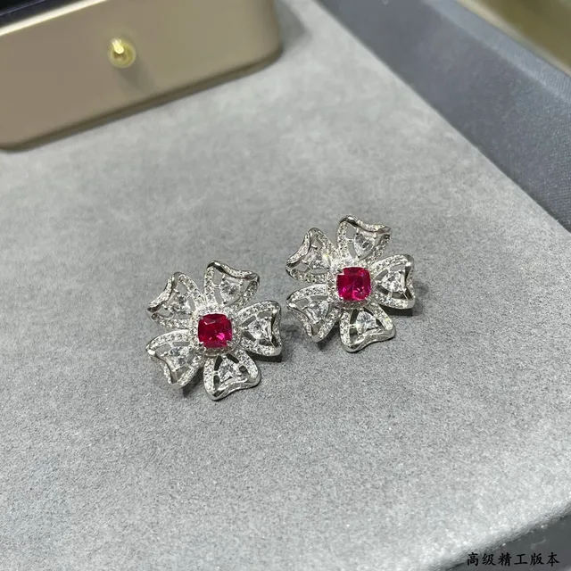 Floral Pavé Red Gem Earrings 8