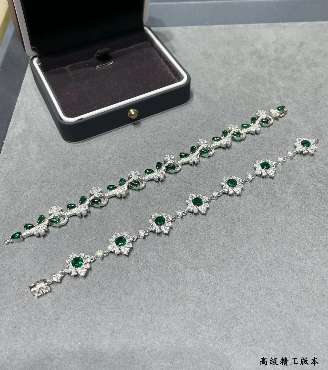 Floral Vine Motif Green and White Gemstone Bracelets 4