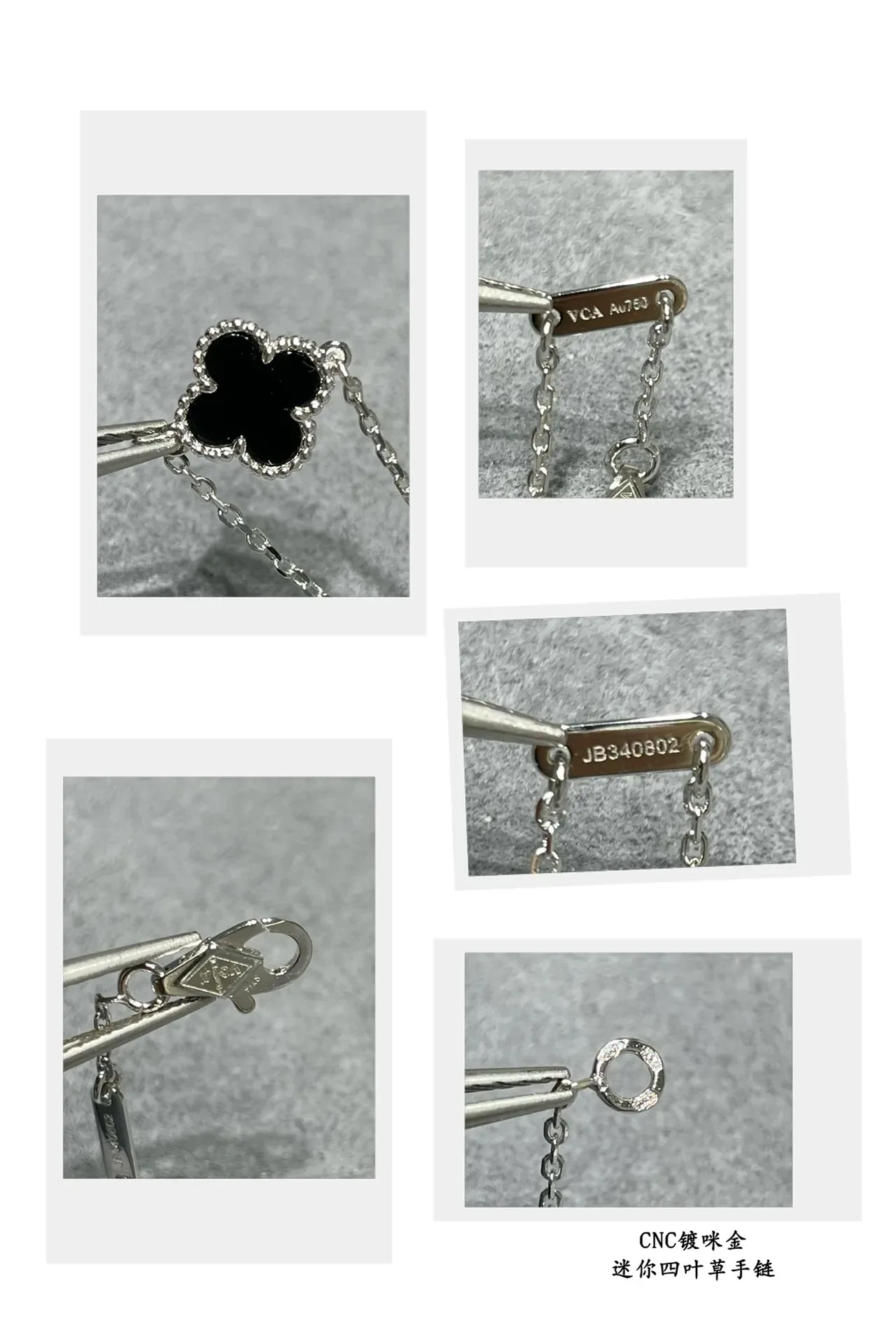 Four-Leaf Clover Bracelet Black Gold Pendant Enamel Inlay Bracelet 6