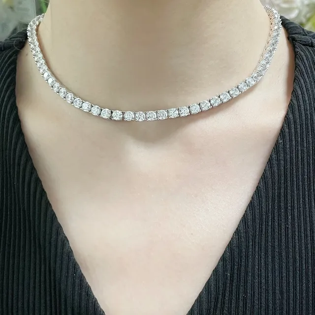 Fully Paved Channel-Set Square-Cut Stone Necklace 8