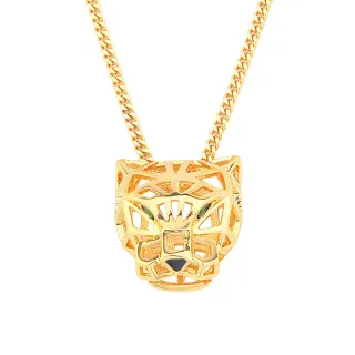 Collier tête de panthère à motif géométrique ouvert en ton doré