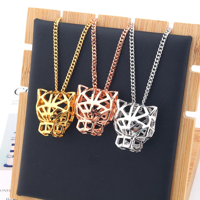 Geometric Openwork Panther Head Gold-Tone Necklace 3