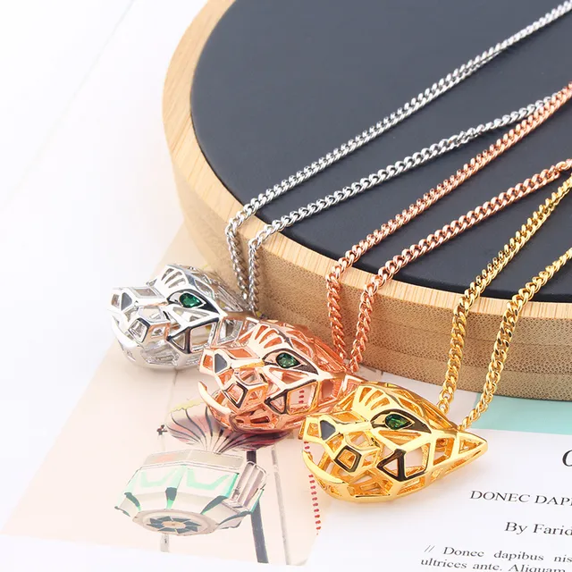 Geometric Openwork Panther Head Gold-Tone Necklace 4