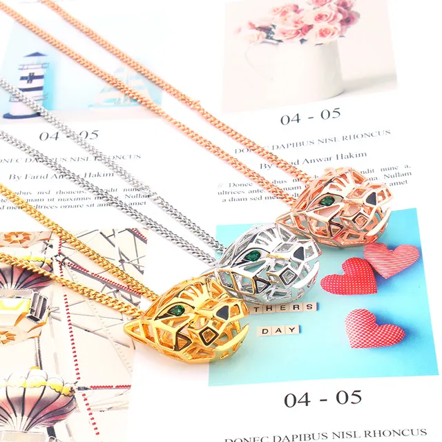 Geometric Openwork Panther Head Gold-Tone Necklace 5