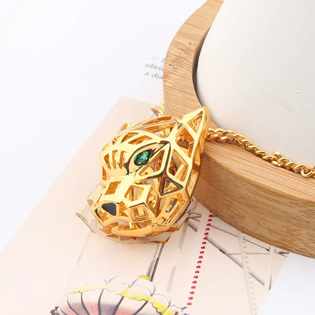 Geometric Openwork Panther Head Gold-Tone Necklace 7