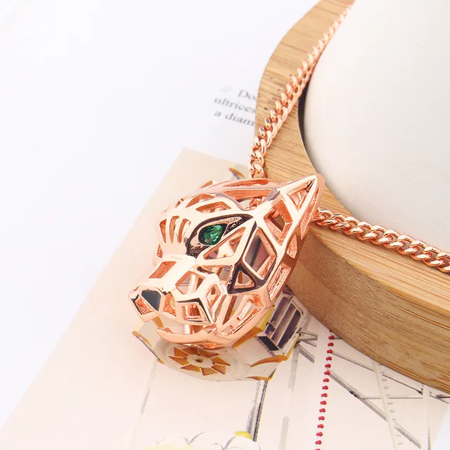 Geometric Openwork Panther Head Gold-Tone Necklace 8